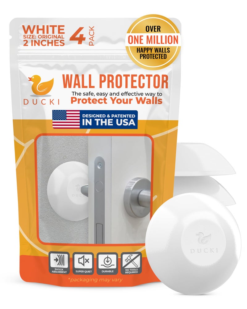 Ducki Wall Protectors -4 Pack White- Self Adhesive, Reusable Solution for Stopping Wall Damage & Noise from Doors, Refrigerators & More in Your Home or Office - Durable, Shock Absorbent & Discreet - Image 1